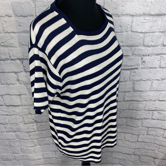 Sag Harbor white w/blue stripe scoopneck short sleeve top women sz large - Picture 5 of 10